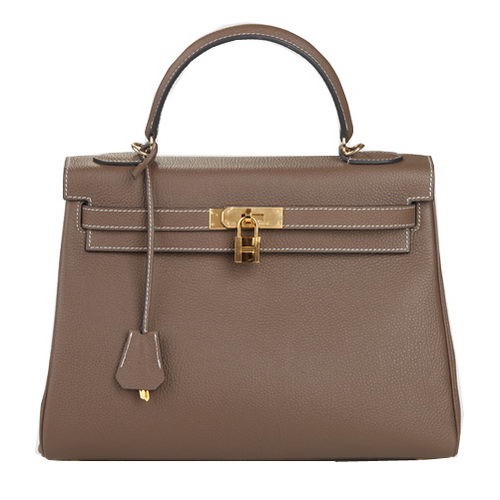 Hermes Kelly 32cm Umhängetasche Dunkelgrau Original Leder K32 Gold