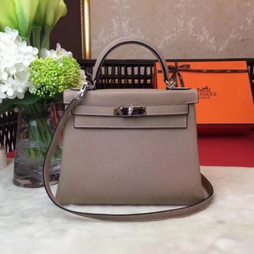 Hermes Kelly 32cm Umhängetasche Grau TOGO Leder KY32 Silber