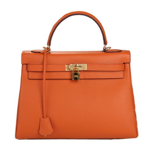 Hermes Kelly 32cm Umhängetasche Orange Original Leder K32 Gold