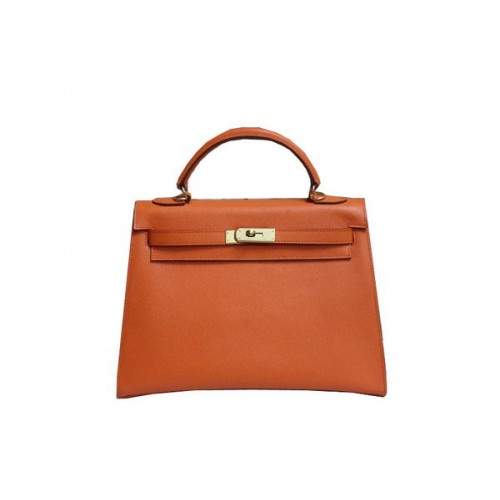 Hermes Kelly 32cm Umhängetasche Orange Saffiano Leder K32 Gold
