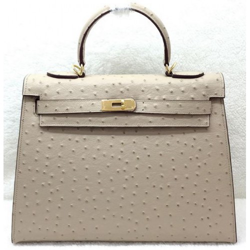 Hermes Kelly 32cm Umhängetasche Straußenleder K32LI Apricot