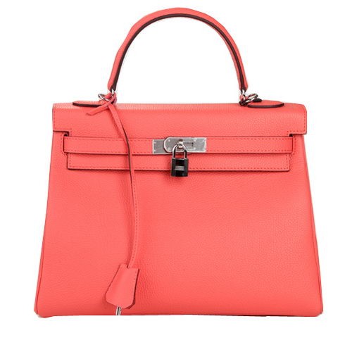 Hermes Kelly 32cm Umhängetasche Rosa Original Leder K32 Silber