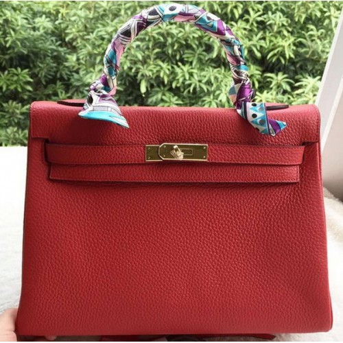 Hermes Kelly 32cm Umhängetasche Rot Kalbsleder K32CL Gold