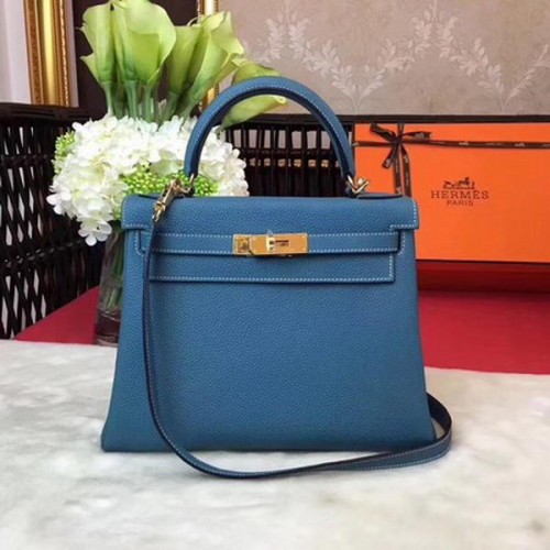 Hermes Kelly 32cm Umhängetasche TOGO Leder KY32 Blau