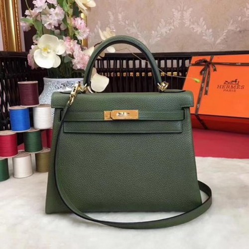 Hermes Kelly 32cm Umhängetasche TOGO Leder KY32 Grün