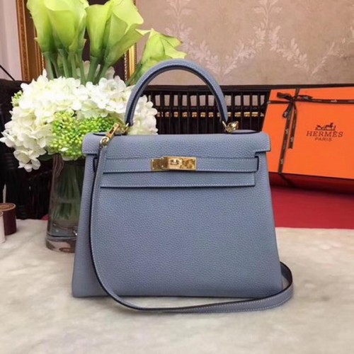 Hermes Kelly 32cm Umhängetasche TOGO Leder KY32 Hellblau