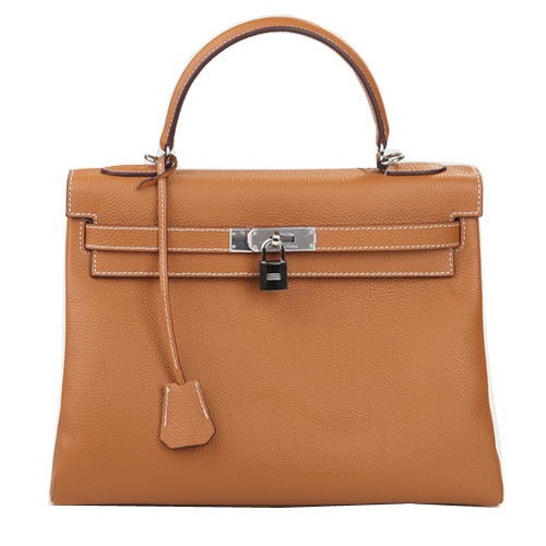 Hermes Kelly 32cm Umhängetasche Weizen Original Leder K32 Silber