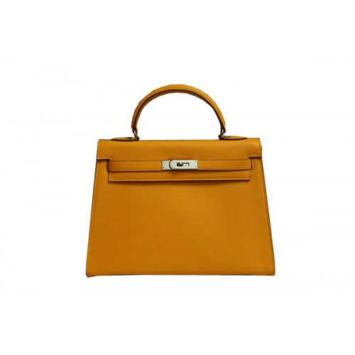 Hermes Kelly 32cm Umhängetasche Gelb Saffiano Leder K32 Silber