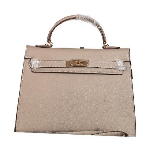 Hermes Kelly 32cm Schultertasche genarbtes Leder grau