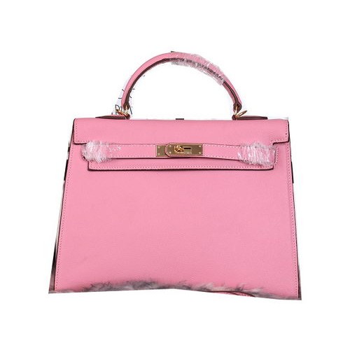 Hermes Kelly 32cm Schultertasche genarbtes Leder Rosa