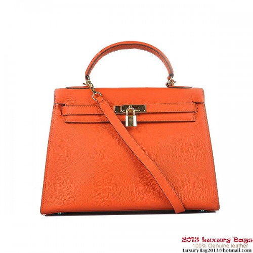 Hermes Kelly 32cm Umhängetaschen H6108 Orange Leder Gold