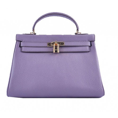 Hermes Kelly 32cm Umhängetaschen Lavendel genarbtes Leder Gold
