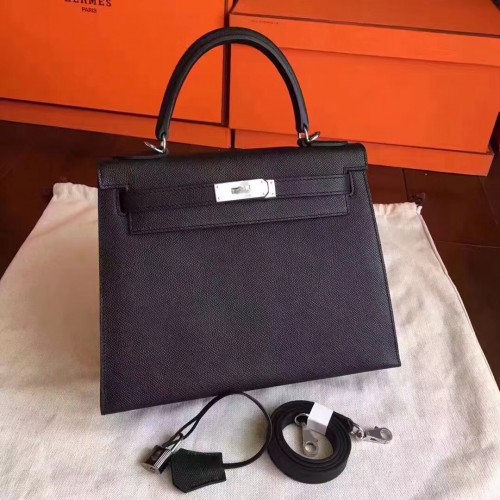 Hermes Kelly 32cm Schultertasche Original Espom Leder schwarz
