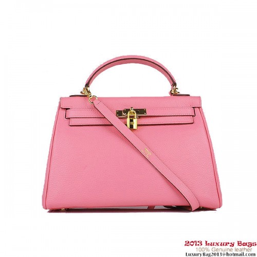 Hermes Kelly 32cm Umhängetaschen Pink Clemence Leder Gold