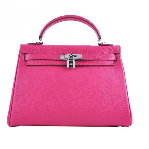 Hermes Kelly 32cm Umhängetaschen Rosy Grained Leather Silber