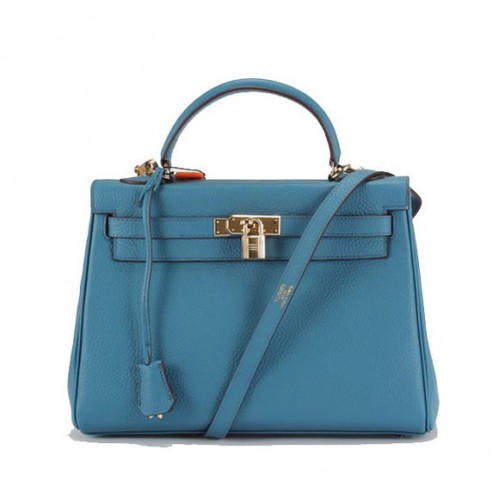 Hermes Kelly 32cm Togo Lederhandtaschen 6018 Blau Golden