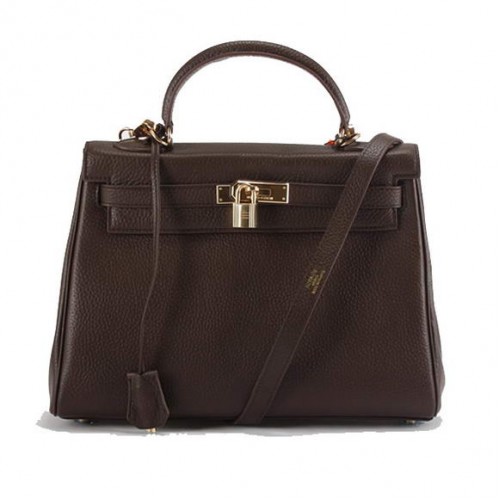 Hermes Kelly 32cm Togo Lederhandtaschen 6018 Dark Coffee Golden
