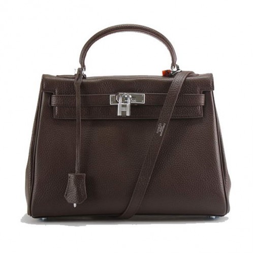 Hermes Kelly 32cm Togo Lederhandtaschen 6018 Dark Coffee Silver
