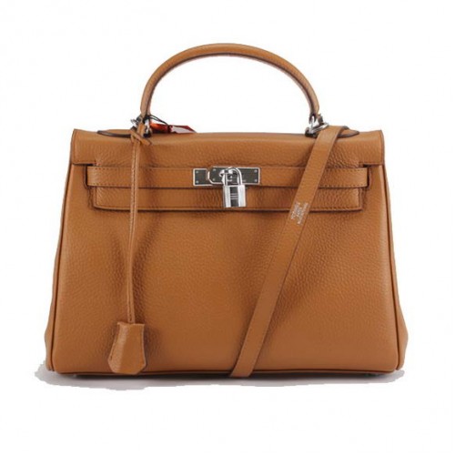 Hermes Kelly 32cm Togo Lederhandtaschen 6018 Light Coffee Silver