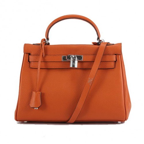 Hermes Kelly 32cm Togo Lederhandtaschen 6018 Orange Silber