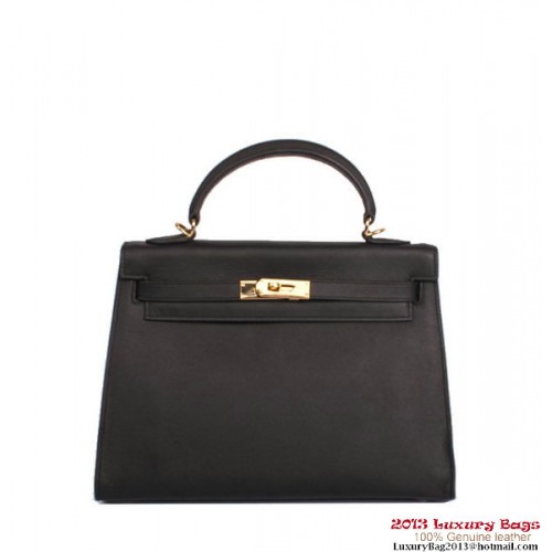 Hermes Kelly 32cm Top Handle Bag Schwarz Togo Leder Gold