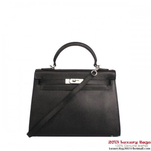 Hermes Kelly 32cm Top Handle Bag Schwarz Togo Leder Silber