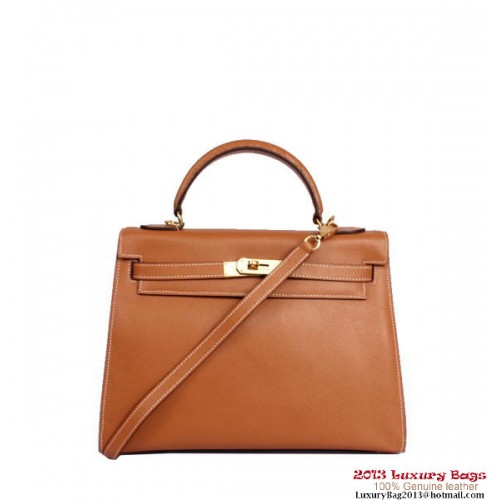 Hermes Kelly 32cm Top Handle Bag Kamel Togo Leder Gold