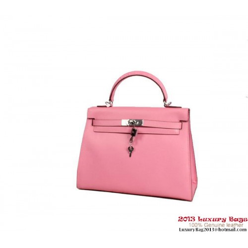 Hermes Kelly 32cm Top Handle Bag Pink Togo Leder Silber