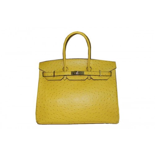 Hermes Kelly 35cm Top Handle Bag Zitrone Straußenleder Gold
