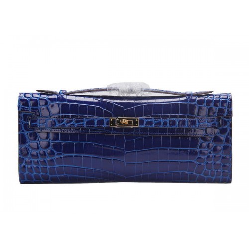 Hermes Kelly Clutch Bag Krokoleder K1002 Blau