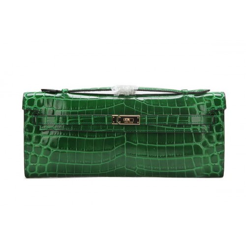 Hermes Kelly Clutch Bag Krokoleder K1002 Grün