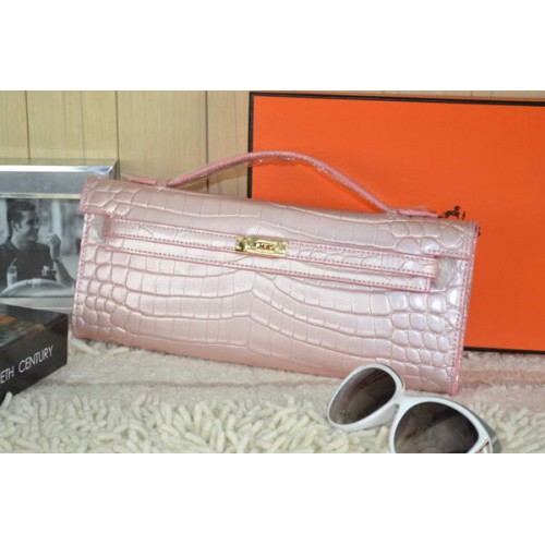 Hermes Kelly Clutch Bag Krokoleder K31 Hellrosa