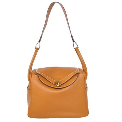 Hermes Lindy 30CM Havanne Handtaschen 1057 Kamelleder Goldene Hardware