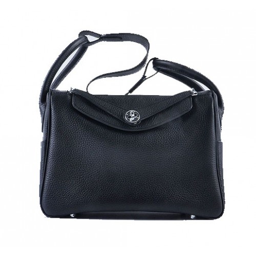 Hermes Lindy 30CM Umhängetasche aus genarbtem Leder H6207 Schwarz