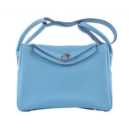 Hermes Lindy 30CM Umhängetasche aus genarbtem Leder H6207 Hellblau