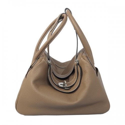 Hermes Lindy 30CM graue Havanne-Umhängetasche aus genarbtem Leder