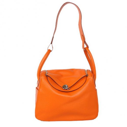 Hermes Lindy 30CM Havanne Handtaschen 1057 Orange Leder Silber Hardware