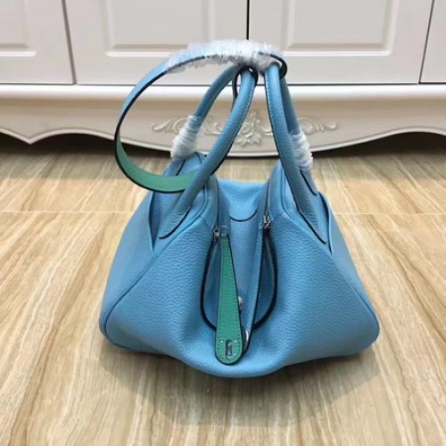 Hermes Lindy 30CM Original Leder Umhängetasche LD30 Blau&Grün