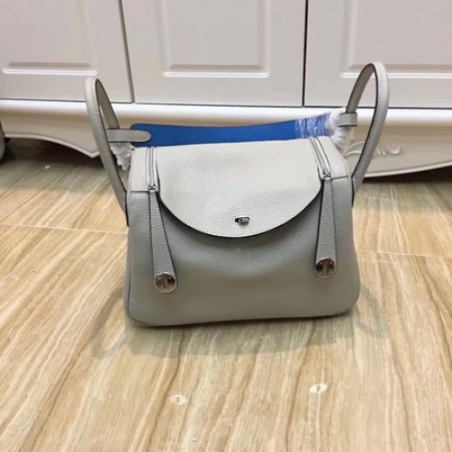 Hermes Lindy 30CM Original Leder Umhängetasche LD30 Grau&Blau