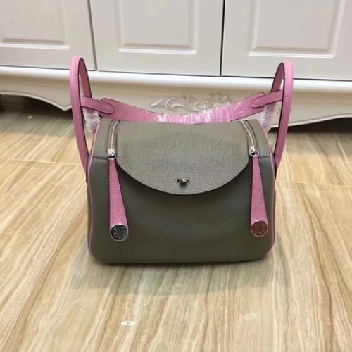 Hermes Lindy 30CM Original Leder Umhängetasche LD30 Grau&Pink