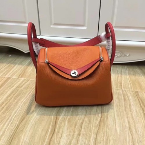 Hermes Lindy 30CM Original Leder Umhängetasche LD30 Orange&Rot