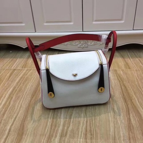 Hermes Lindy 30CM Original Leder Umhängetasche LD30 Weiß & Rot