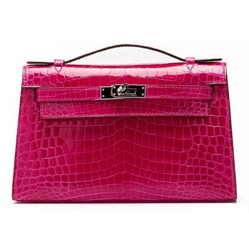 Hermes MINI Kelly 22cm Kupplung Krokoleder KL22 Rose