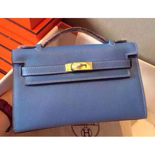 Hermes MINI Kelly 22cm Tragetasche Kalbsleder K22 Himmelblau