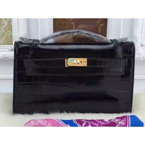 Hermes MINI Kelly 22cm Tragetasche Krokoleder KL22 Schwarz