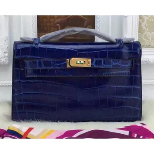 Hermes MINI Kelly 22cm Tragetasche Krokoleder KL22 Blau