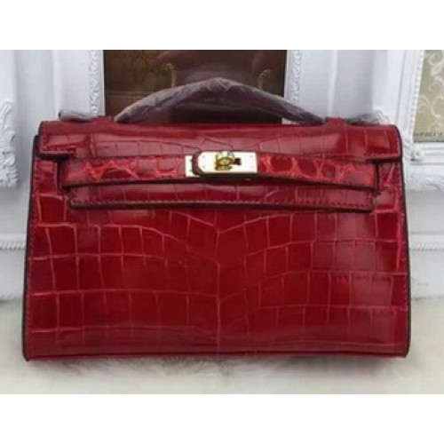 Hermes MINI Kelly 22cm Tragetasche Krokoleder KL22 Burgund
