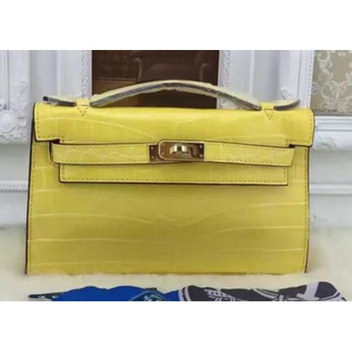 Hermes MINI Kelly 22cm Tragetasche Krokoleder KL22 Zitrone