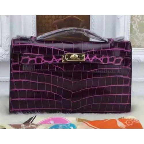 Hermes MINI Kelly 22cm Tragetasche Krokoleder KL22 Lila