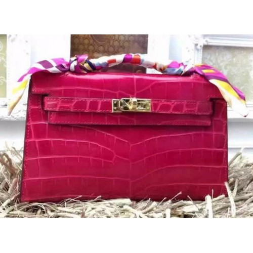 Hermes MINI Kelly 22cm Tragetasche Krokoleder KL22 Rose